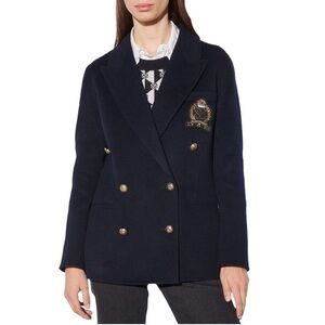 SANDRO PARIS Navie Double-Faced Chest Patch Wool Blazer